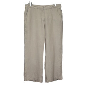 Chico's Wide Leg Crop 100% Linen Pants Womens Sz 2 Light Tan Pockets Lightweight